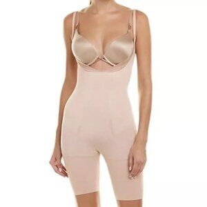 SPANX Slimmer & Shine Beige Open-Bust Mid-Thigh Firm Bodysuit Size M